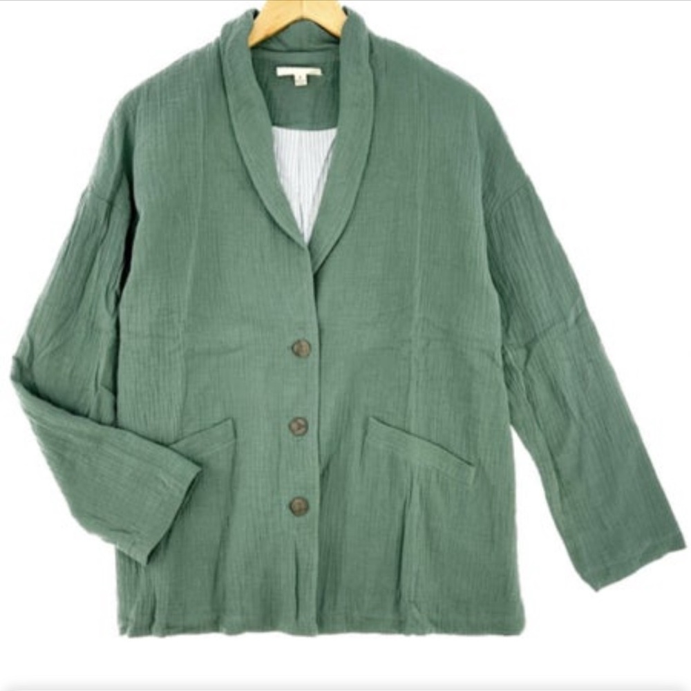 NWT Promesa Cotton Gauze Blazer Jacket Sage Button Down 100% Cotton